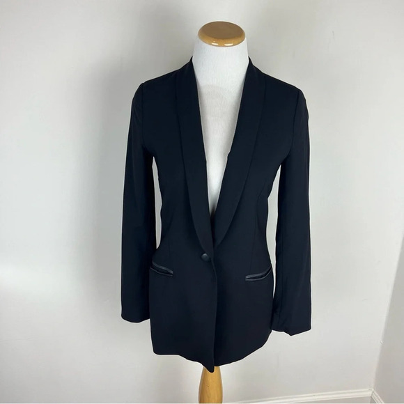 Vince Wool Button Front Blazer Jacket Black Size 2 - Picture 1 of 6